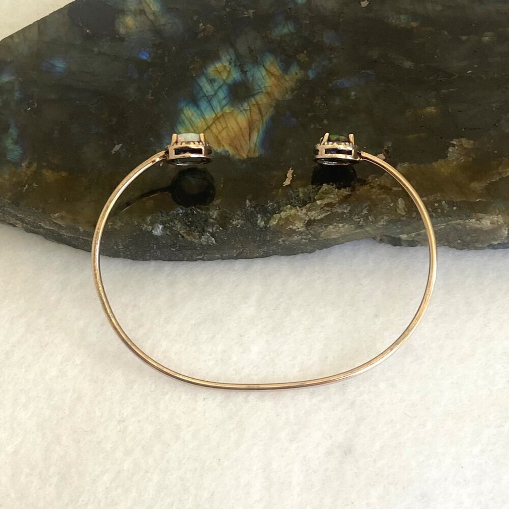 Gold Vermeil Sterling Silver Dainty Black White Opal Diamond Cuff Bracelet 6.25" - Picture 3 of 16